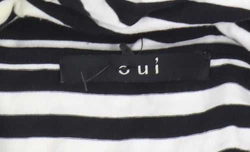 Oui Women's Black V-Neck Striped Shift Dress Size 14