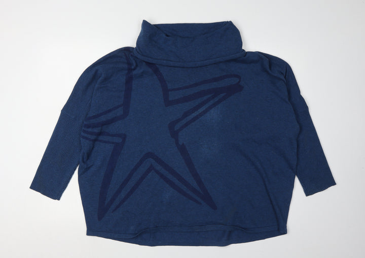 Marble Women's Blue Roll Neck Pullover Jumper Size 4