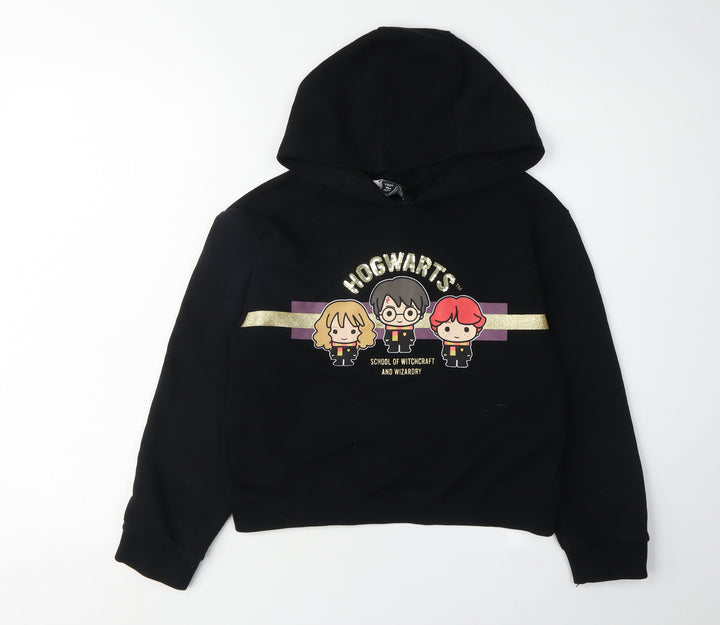 Harry Potter Girls Black Hoodie, 9-10 Years, Pullover Style