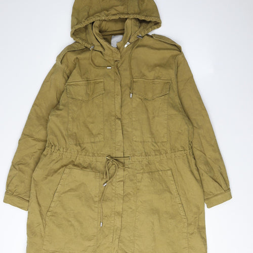 MNG Women's Green Parka Jacket Size S - Hooded Long Length