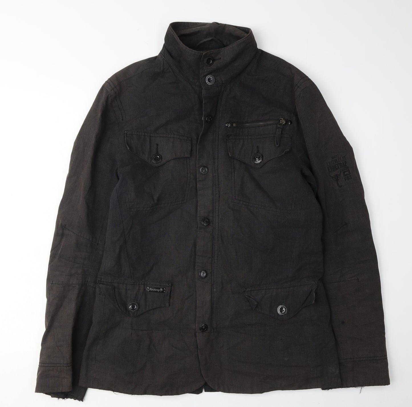 Firetrap Men's Black Jacket M Collared Button Cotton