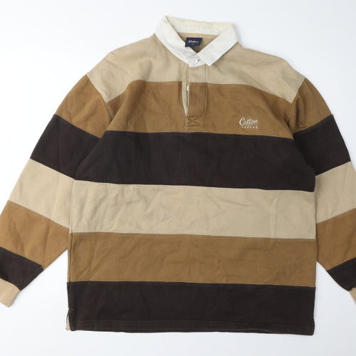 Cotton Traders Men’s Striped Polo, Brown, M