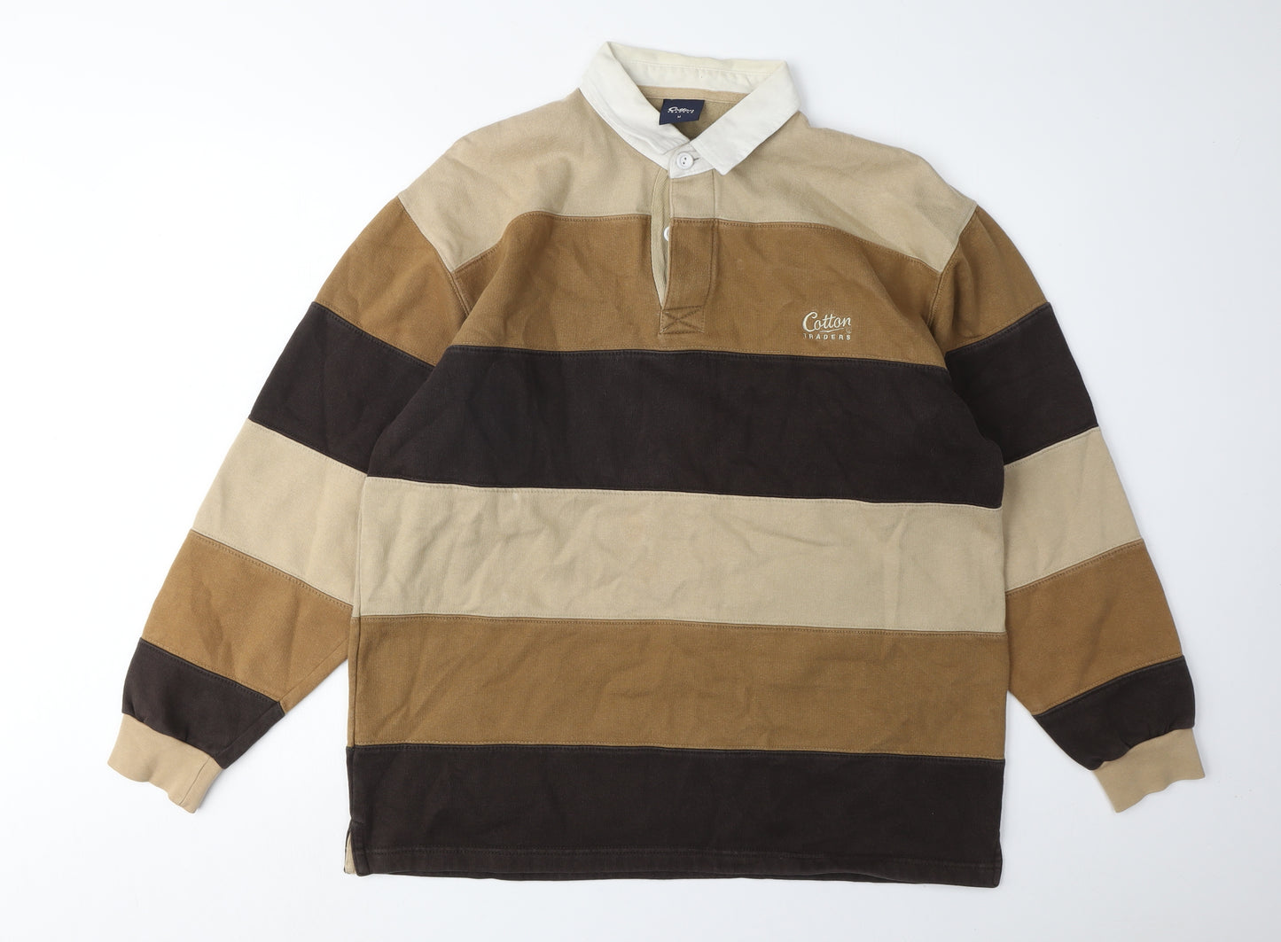 Cotton Traders Men’s Striped Polo, Brown, M