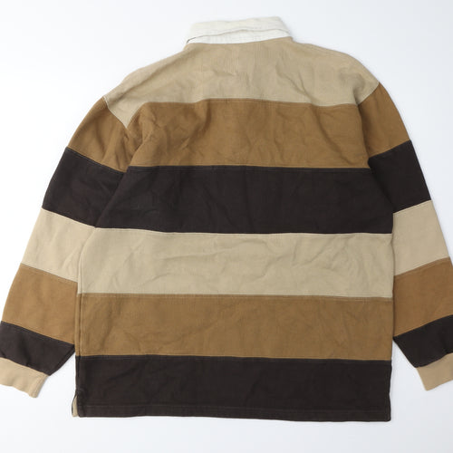 Cotton Traders Men’s Striped Polo, Brown, M