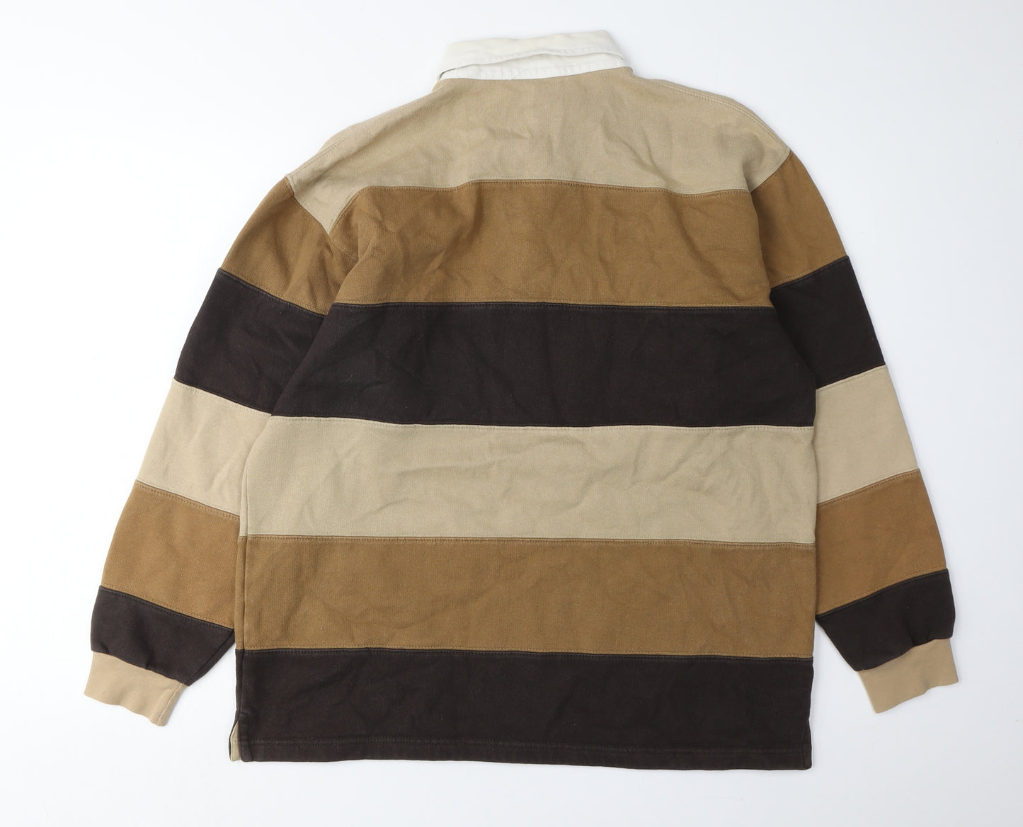 Cotton Traders Men’s Striped Polo, Brown, M