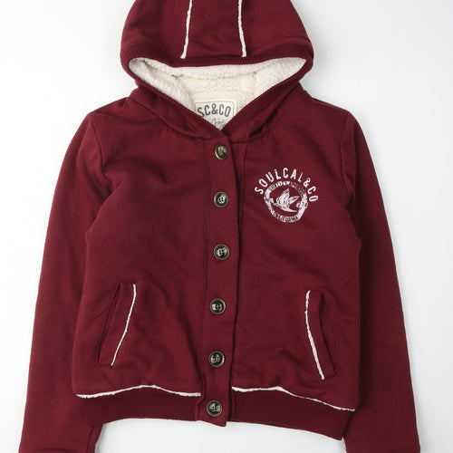 SoulCal & Co Women's Red Hooded Bomber Jacket Size 16