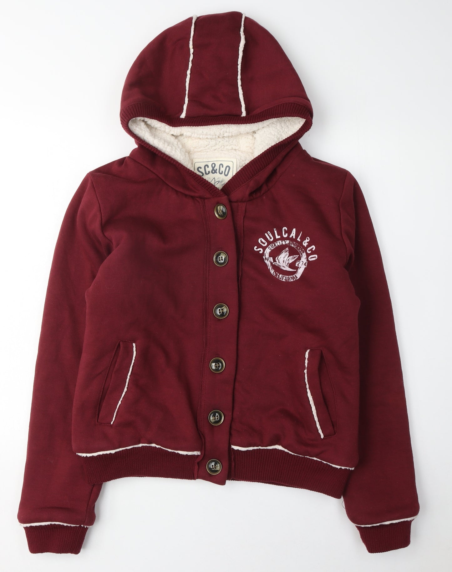 SoulCal & Co Women's Red Hooded Bomber Jacket Size 16