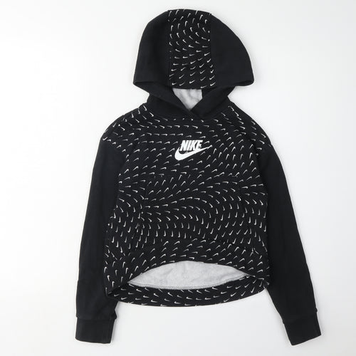 Nike Girls Black Graphic Hoodie, Size 6-7 Years, Pullover Style