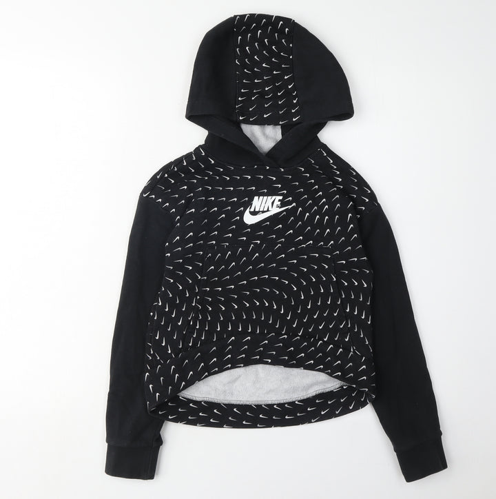 Nike Girls Black Graphic Hoodie, Size 6-7 Years, Pullover Style