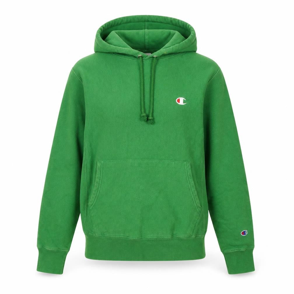 Front view of Champion Green unisex hoodie, size S, pullover style