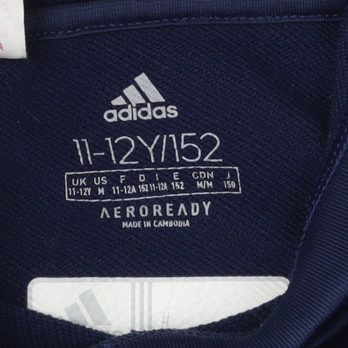 Adidas Boys Blue Pullover Hoodie 11-12 Years Sports Quick Dry