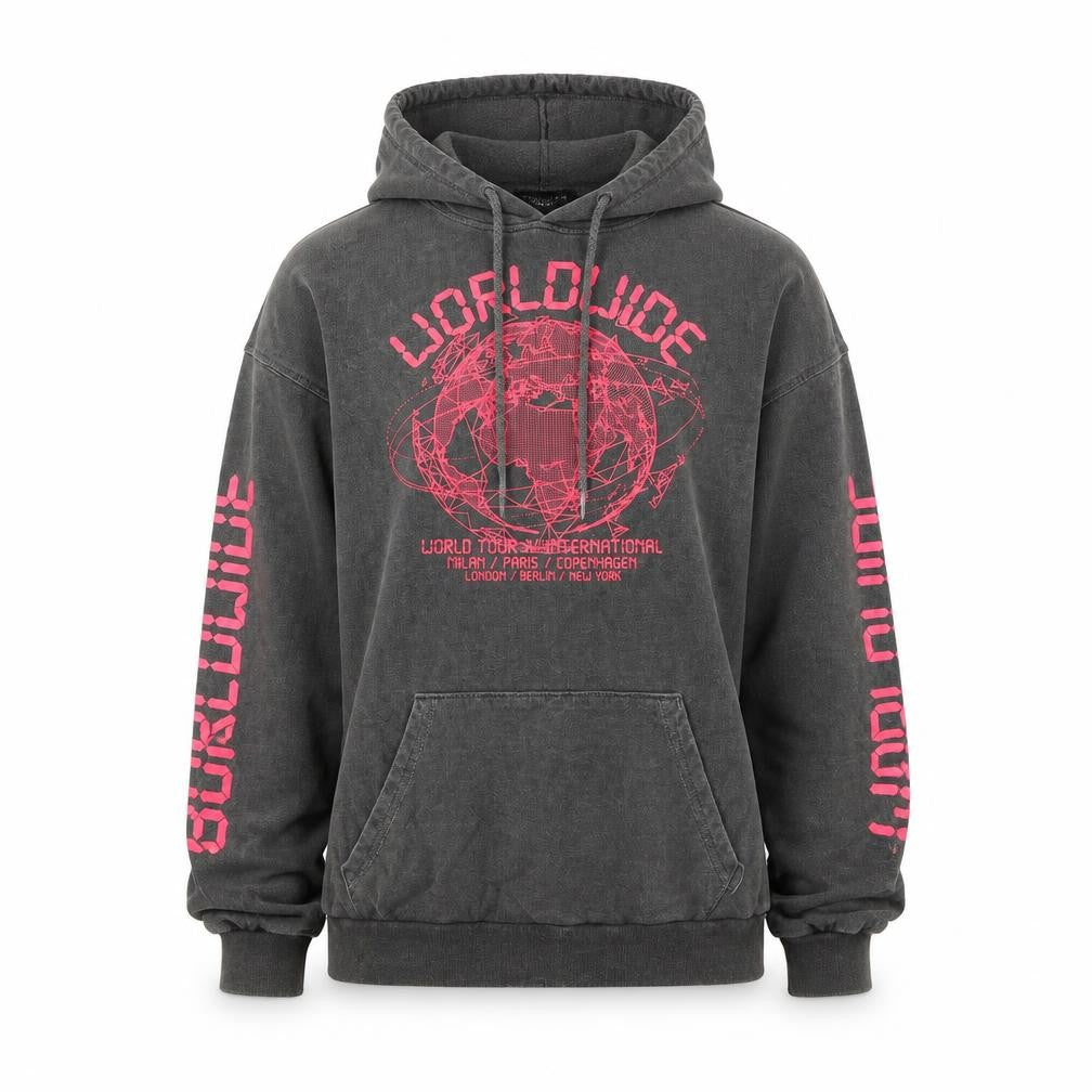 Front view of PRETTYLITTLETHING Women's Grey Graphic Hoodie, S
