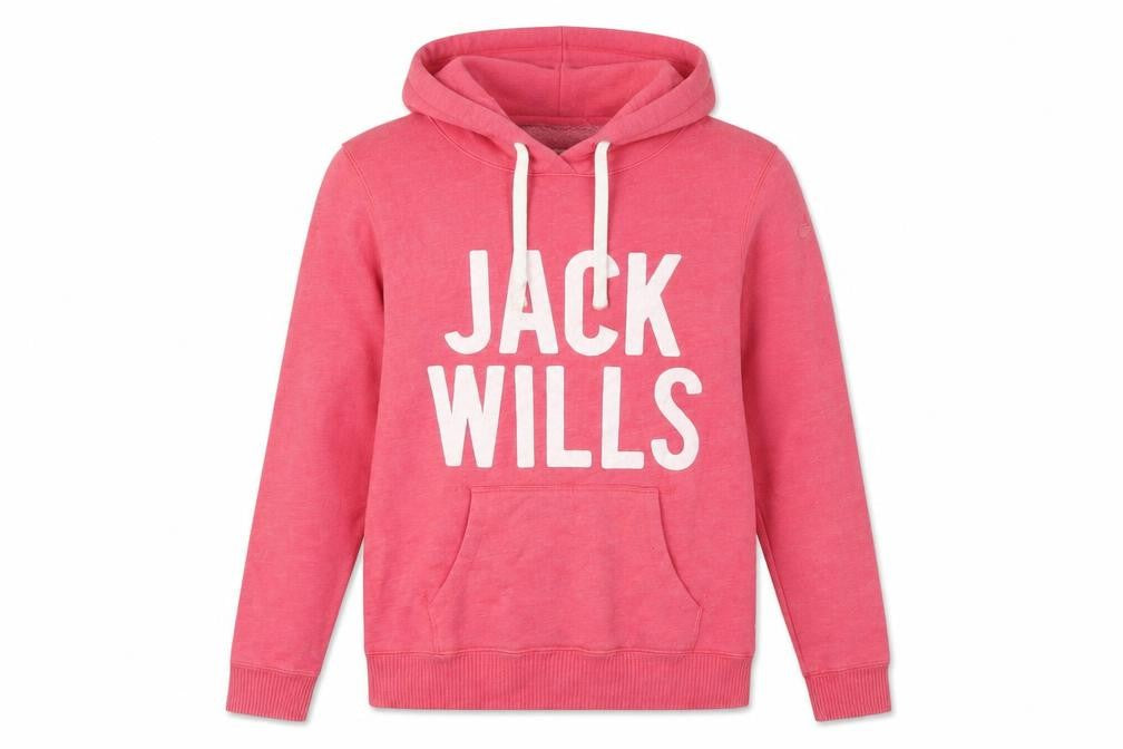 Front view of Jack Wills Women's Pink Hoodie, size 12, Casual Pullover