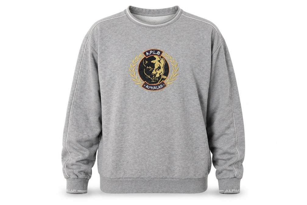 Front view of ALPHALAB Grey men’s l pullover sweatshirt