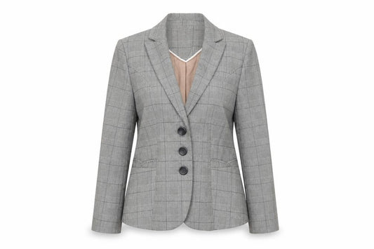 Front view of Next Women's Grey Check Suit Jacket, size 10, Petites