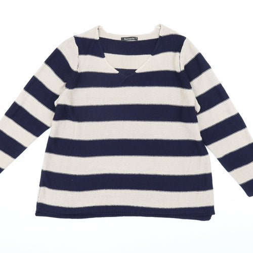 Bonmarché Women's Blue Striped Pullover Jumper M