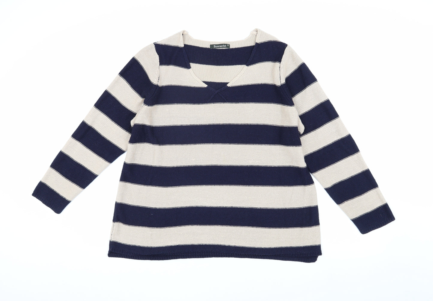 Bonmarché Women's Blue Striped Pullover Jumper M