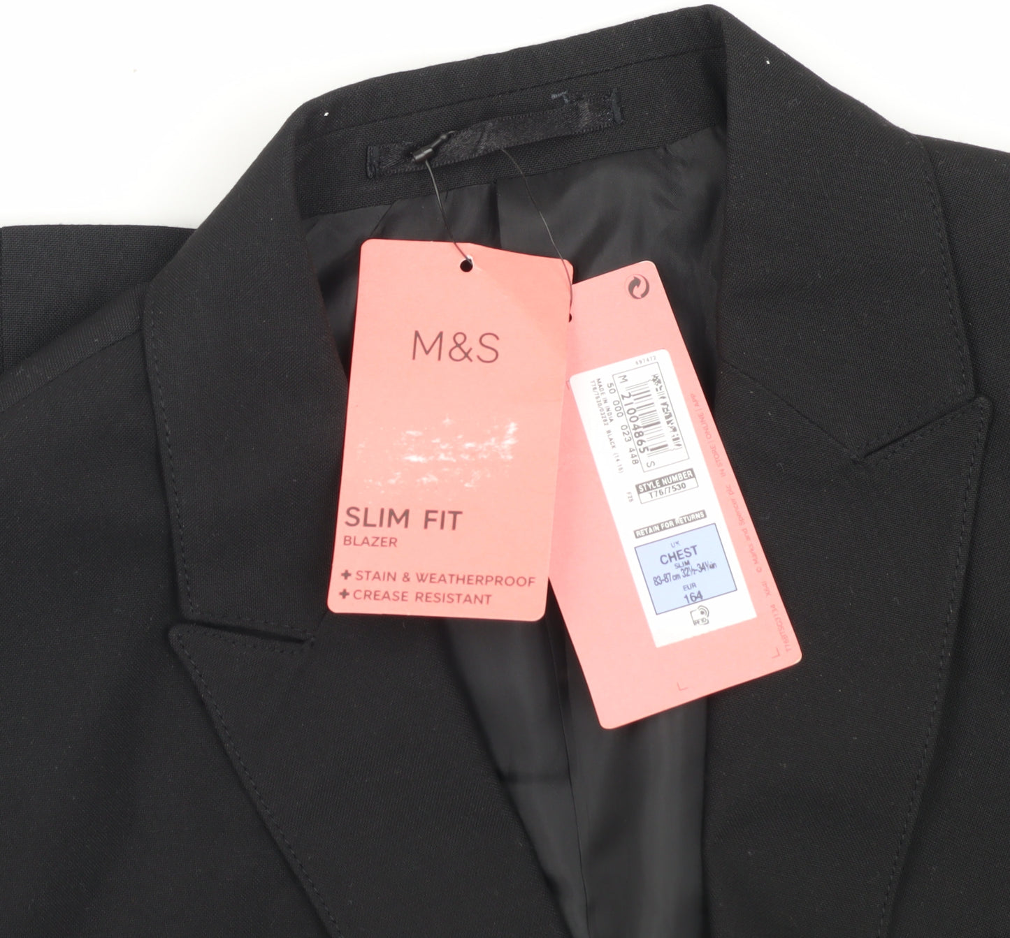 Marks and Spencer Boys Black Slim Fit Blazer 14-15 Years