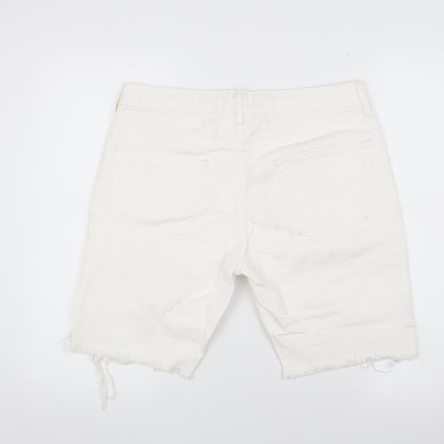 Topman Men's White Denim Slim Fit Distressed Shorts Size 32