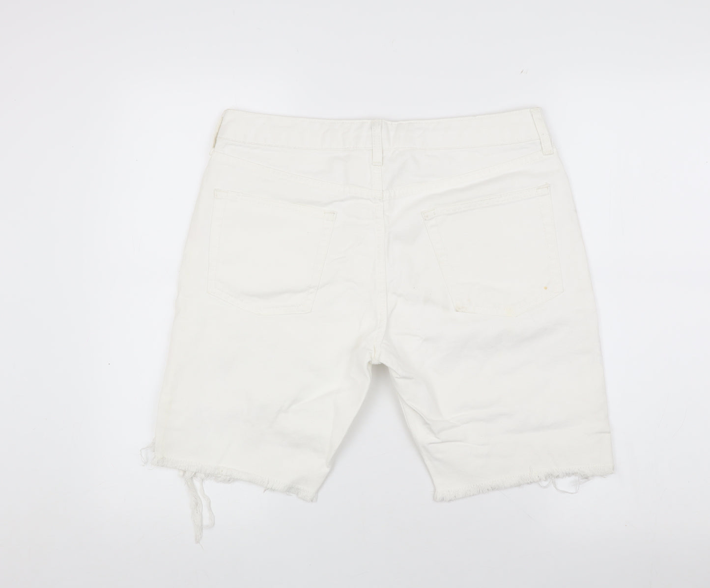 Topman Men's White Denim Slim Fit Distressed Shorts Size 32