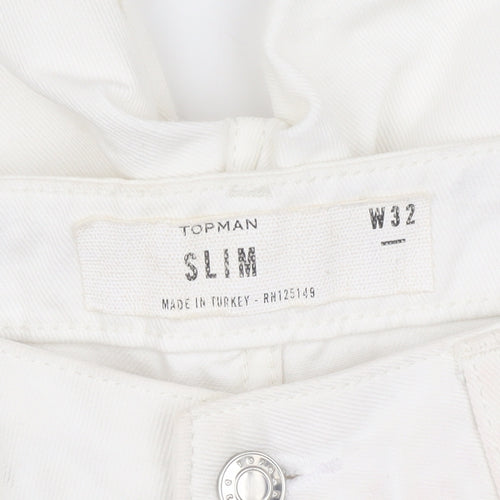 Topman Men's White Denim Slim Fit Distressed Shorts Size 32