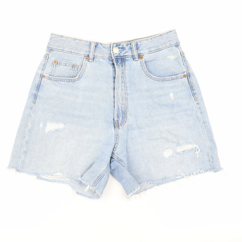 Stradivarius Women's Blue High Waist Denim Cut-Off Shorts