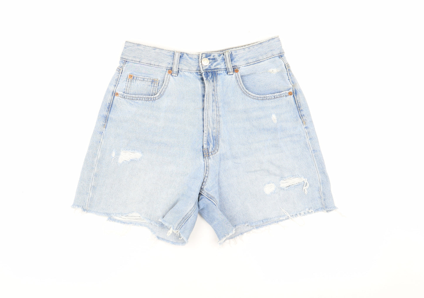 Stradivarius Women's Blue High Waist Denim Cut-Off Shorts