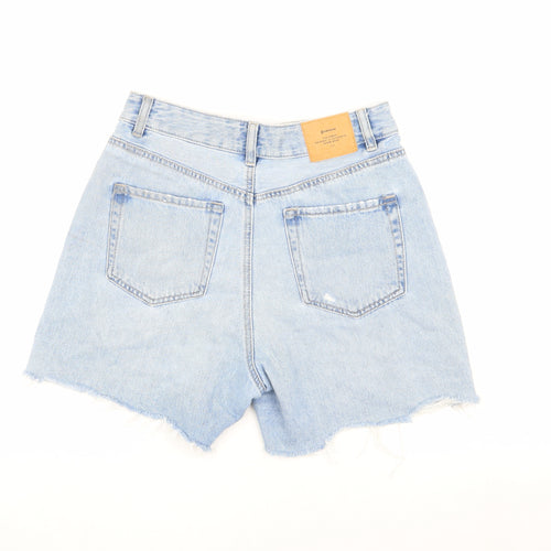 Stradivarius Women's Blue High Waist Denim Cut-Off Shorts