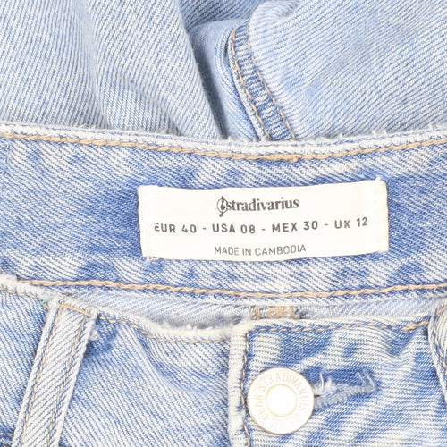 Stradivarius Women's Blue High Waist Denim Cut-Off Shorts
