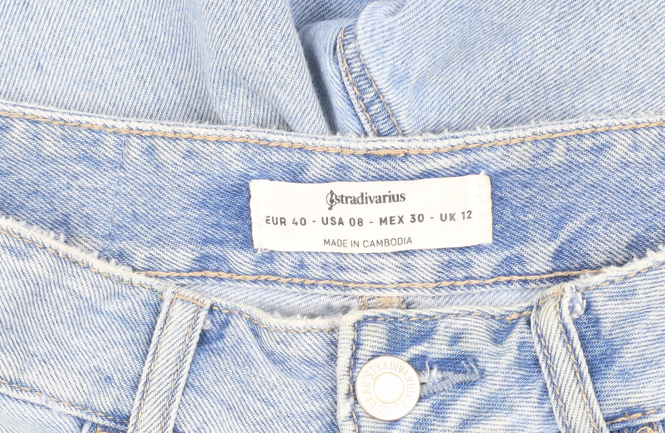 Stradivarius Women's Blue High Waist Denim Cut-Off Shorts