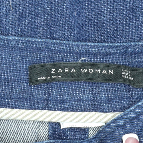 Zara Women Blue Denim Button Skirt, Size L, Casual