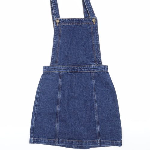 Topshop Women's Blue Denim Pinafore Dress Size 8