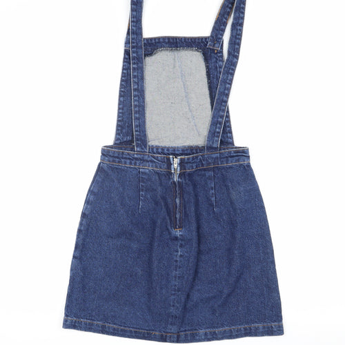 Topshop Women's Blue Denim Pinafore Dress Size 8