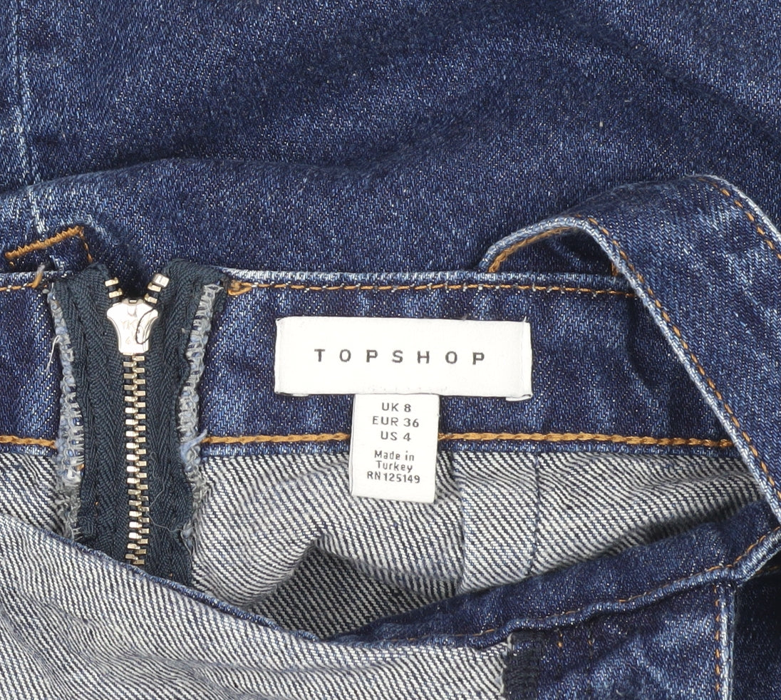 Topshop Women's Blue Denim Pinafore Dress Size 8