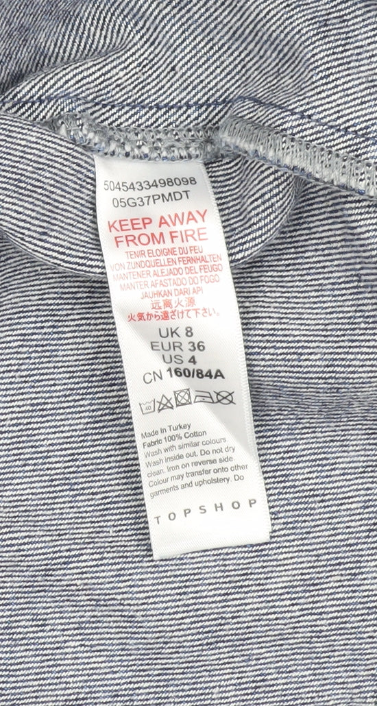 Topshop Women's Blue Denim Pinafore Dress Size 8