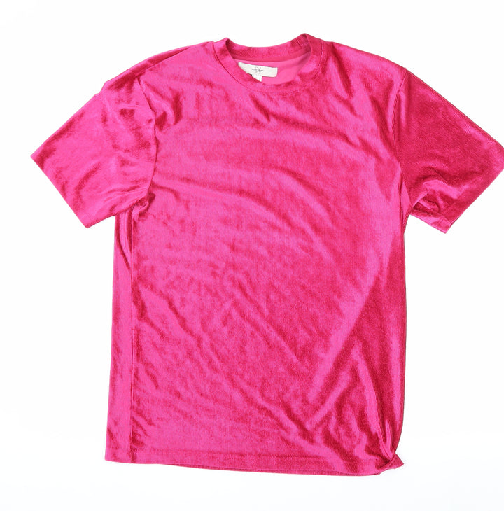 River Island Pink Velour T-Shirt M Short Sleeve Crew Neck