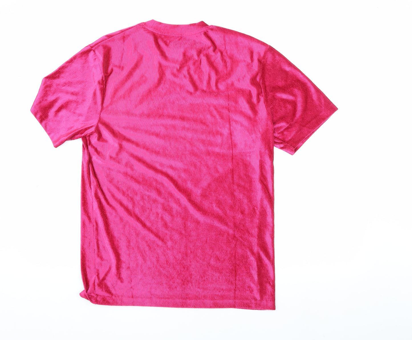 River Island Pink Velour T-Shirt M Short Sleeve Crew Neck
