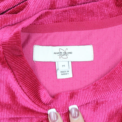 River Island Pink Velour T-Shirt M Short Sleeve Crew Neck