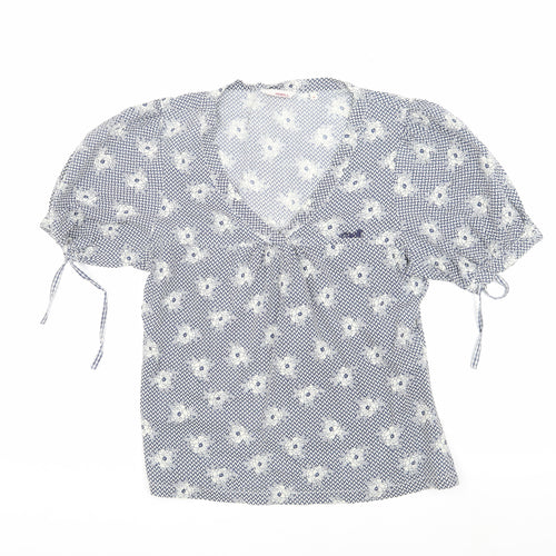 O'Neill Women's Blue Floral Cotton Blouse M Short Sleeve