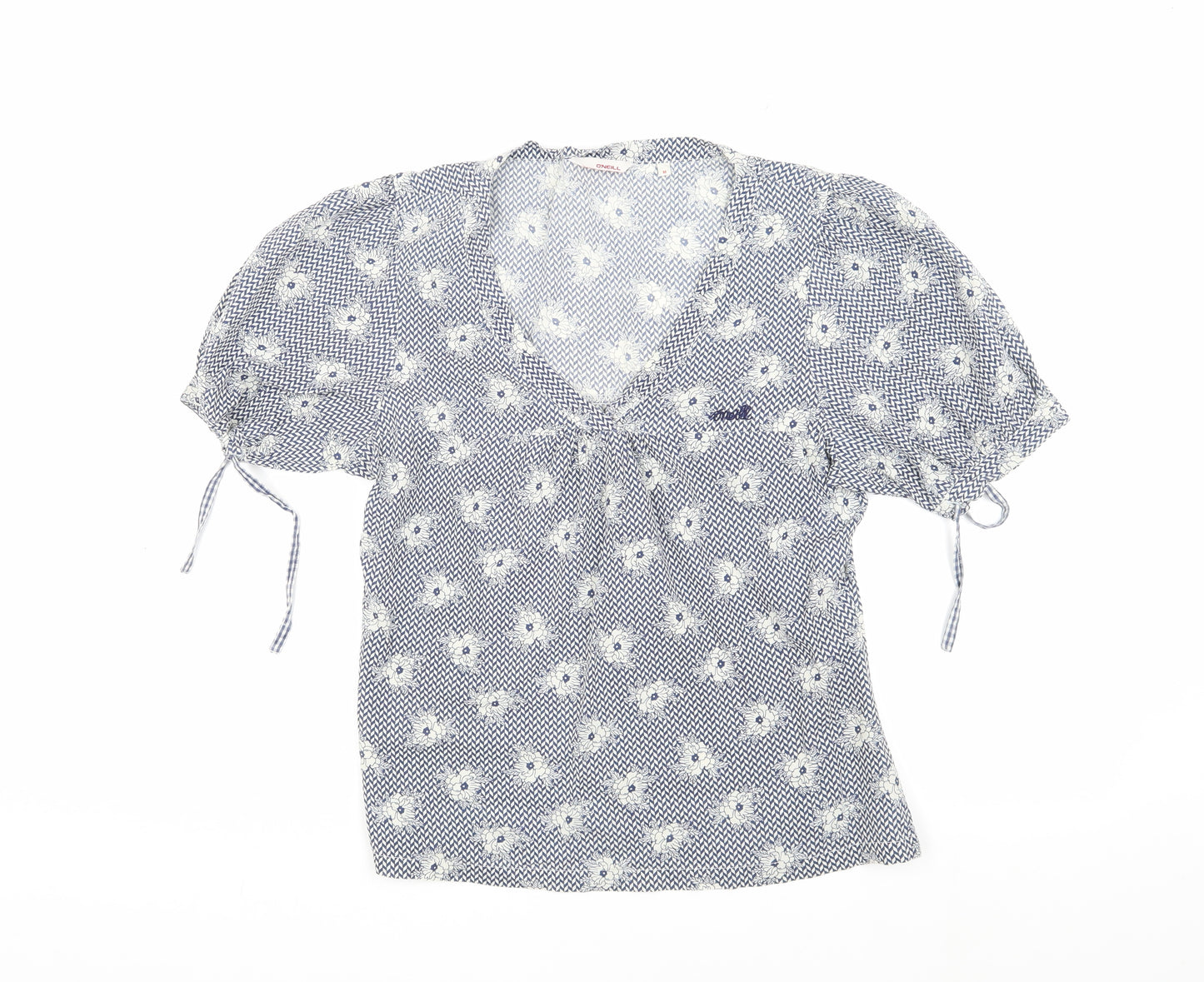 O'Neill Women's Blue Floral Cotton Blouse M Short Sleeve