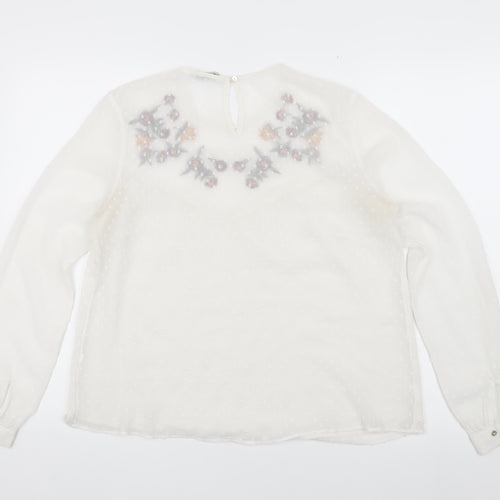 Stradivarius Women’s White Embroidered Blouse - Size 12