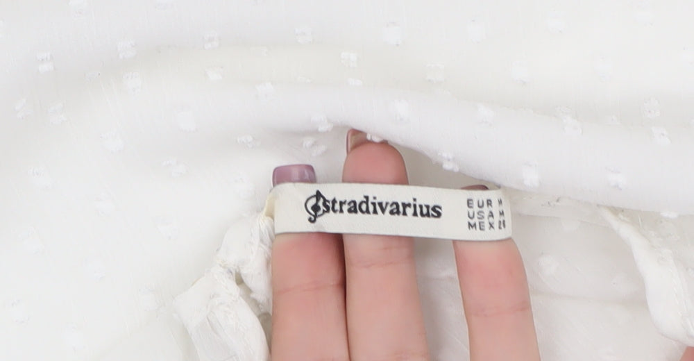 Stradivarius Women’s White Embroidered Blouse - Size 12