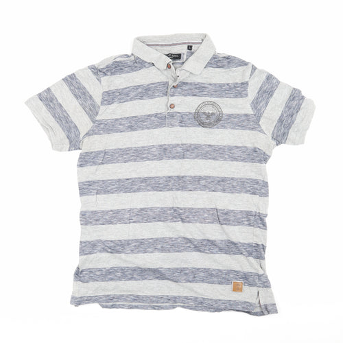 Brave Soul Men's Grey Striped Polo Large