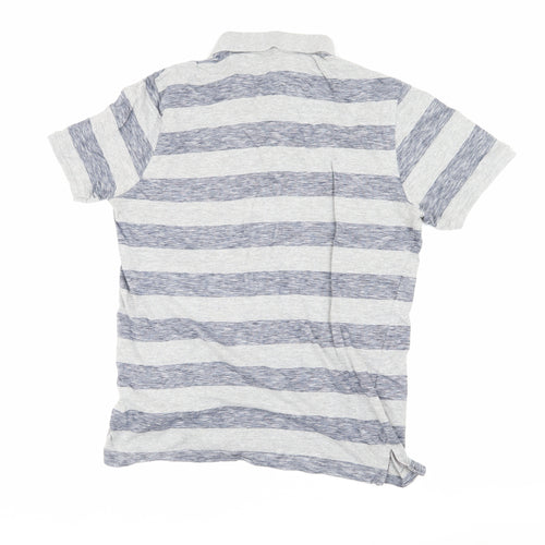 Brave Soul Men's Grey Striped Polo Large