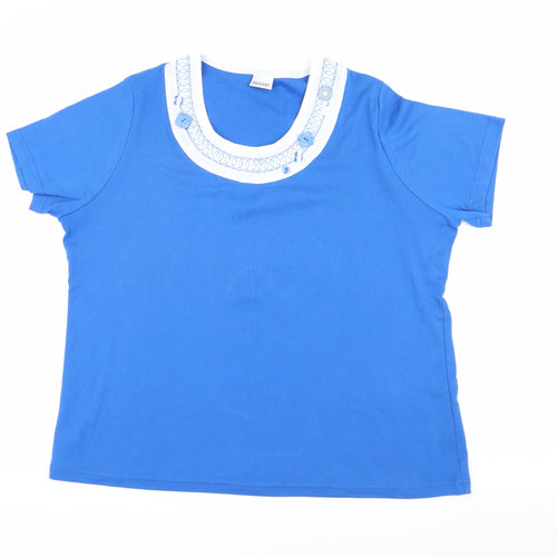 Damart Women's Blue Embroidered T-Shirt XL