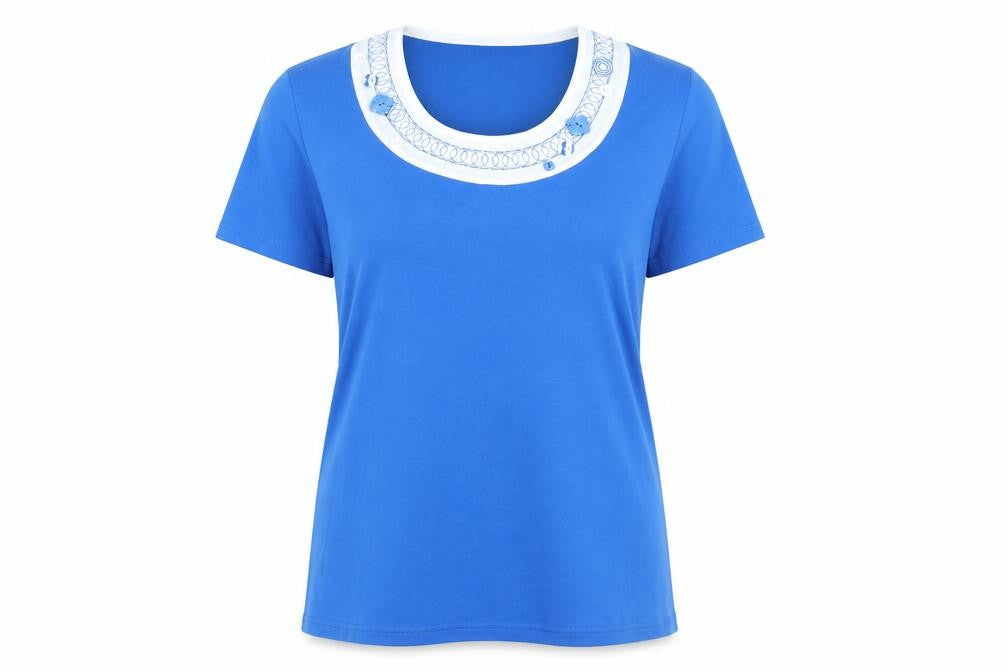 Front view of Damart Women's Blue Embroidered T-Shirt XL