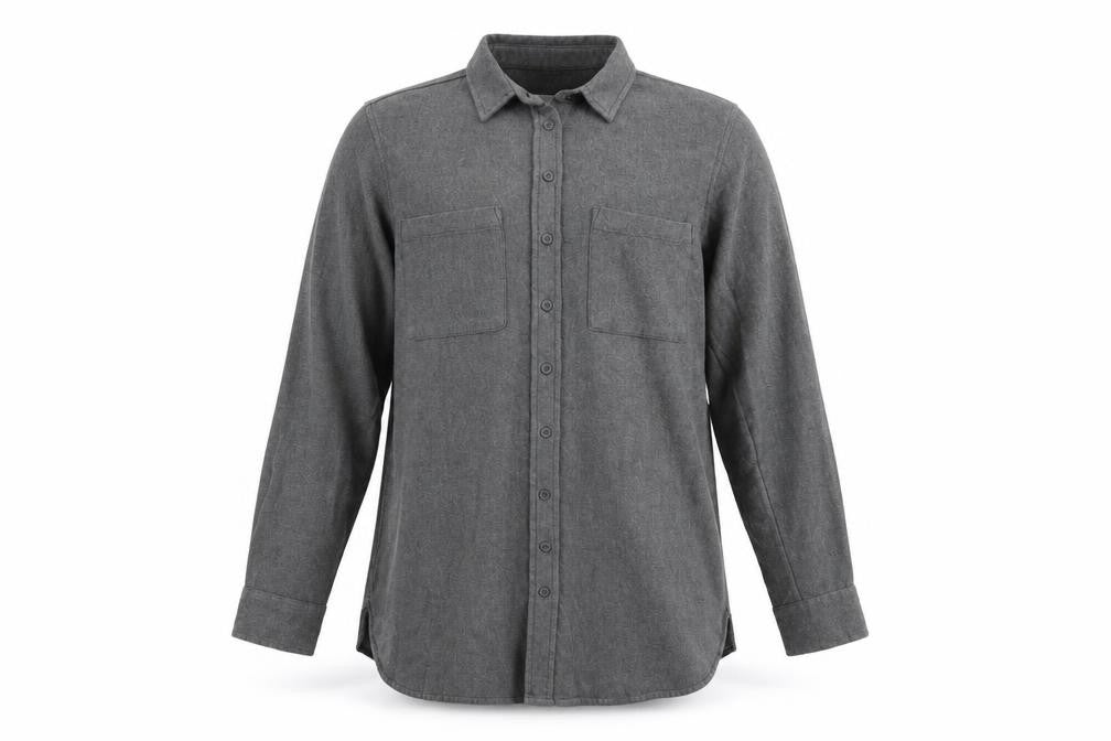 Front view of FatFace Men's Grey Long Sleeve Button-Up Shirt, size L