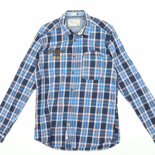 Jack & Jones Men's Blue Plaid Button-Up Shirt M