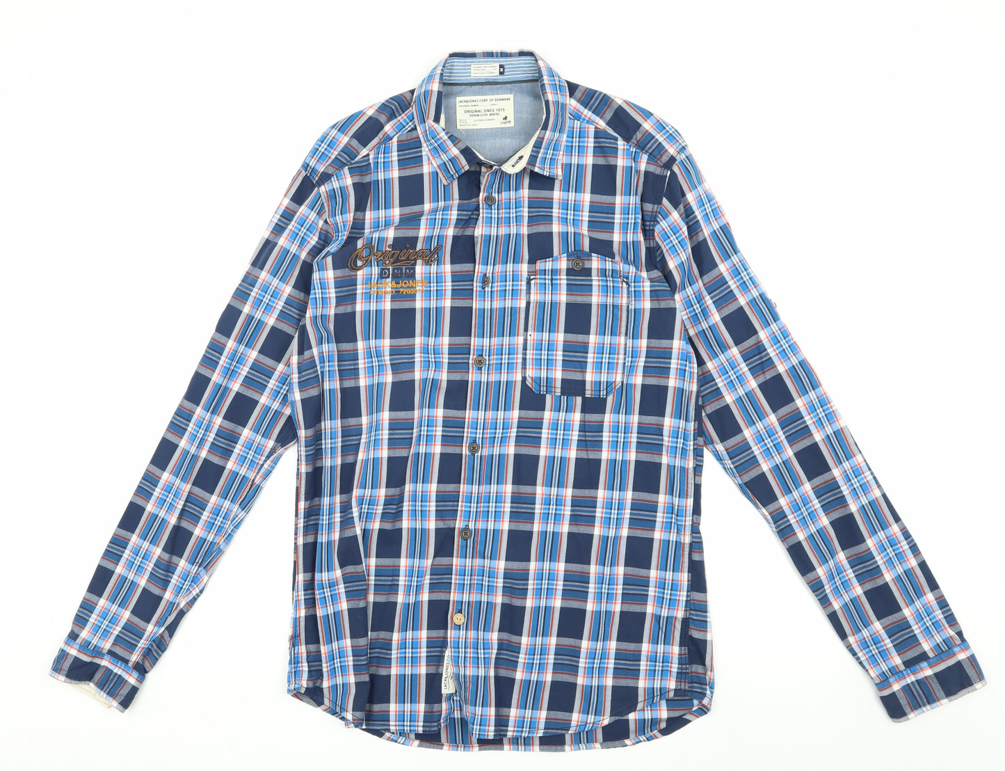 Jack & Jones Men's Blue Plaid Button-Up Shirt M