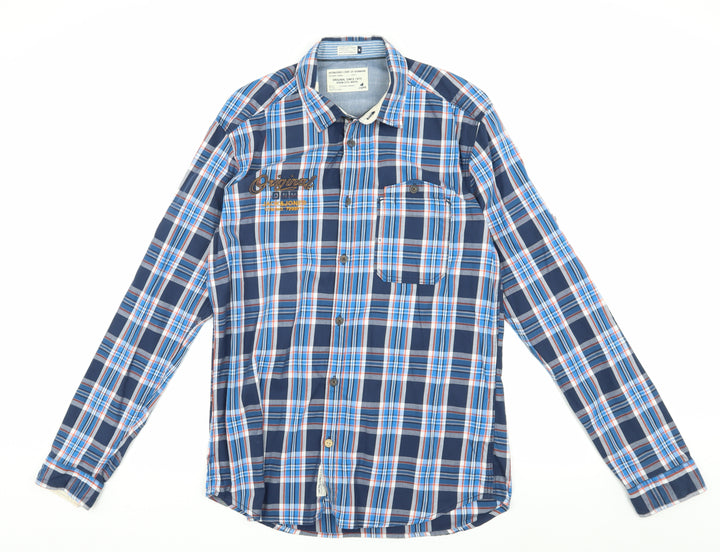 Jack & Jones Men's Blue Plaid Button-Up Shirt M